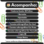 Kit Material Escolar Faculdade 13 Itens Papelaria Estudo