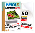 50 Vinil Adesivo Transparente 100% A4 - Impressora Laser