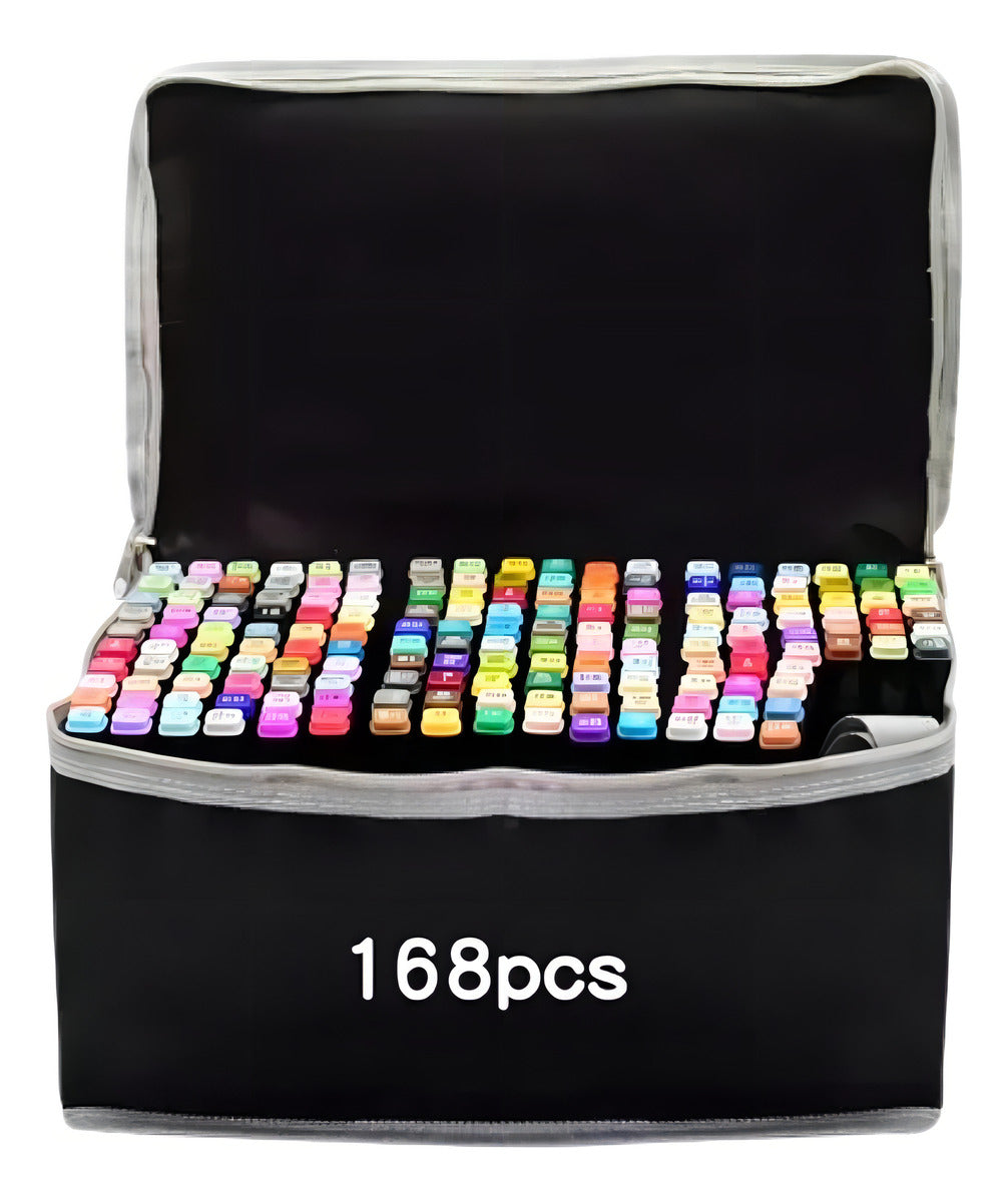 Conjunto de Canetas Ponta Dupla 168 marcadores Touch Duplex Base Alcohol