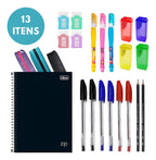 Kit Material Escolar Faculdade 13 Itens Papelaria Estudo