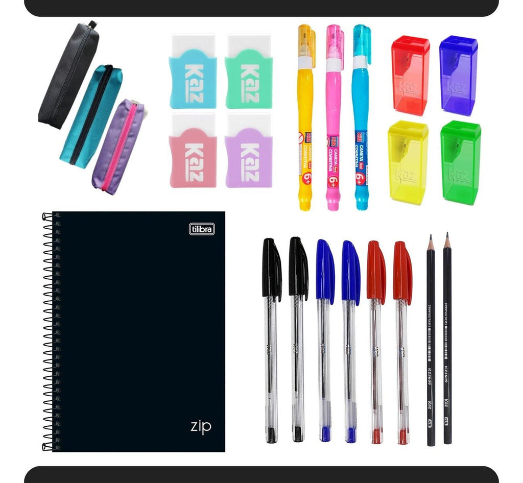 Kit Material Escolar Faculdade 13 Itens Papelaria Estudo