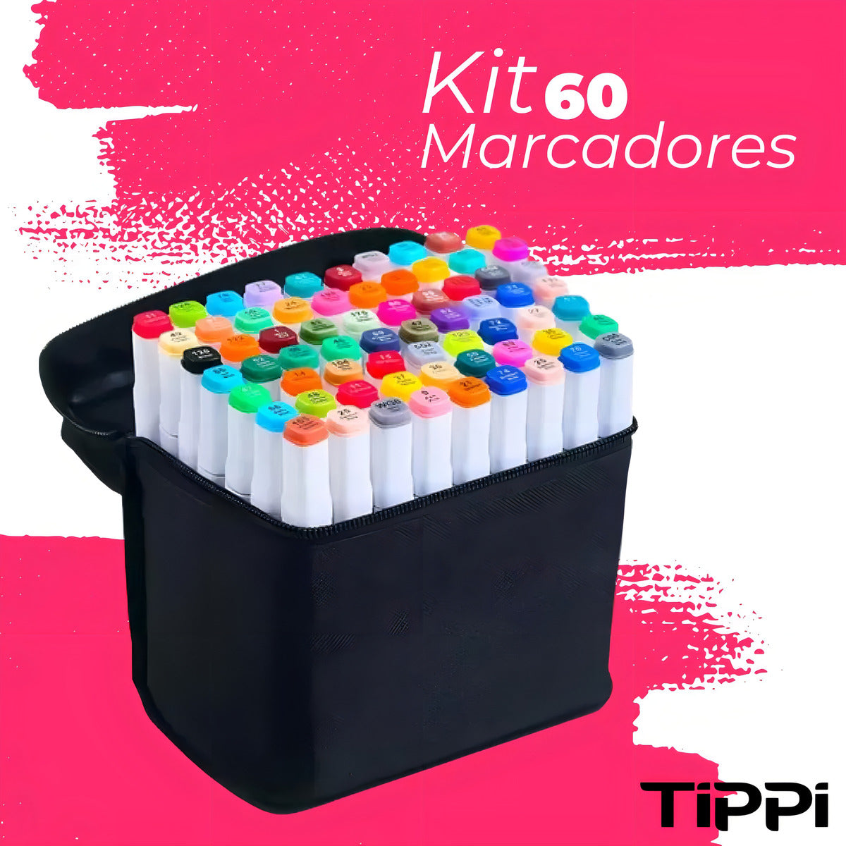 Kit Estojo 60 Cores Canetinhas Coloridas Caneta Marca Texto Ponta Dupla Com Bolsa Estojo Para Colorir Conjunto De Canetas Marcador Permanente Pintura Desenho Profissional Tippi