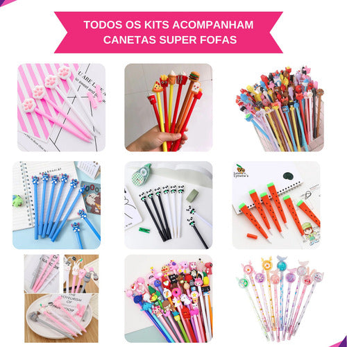 Kit 25 Itens Papelaria Fofa Kawaii Caixa Presente Criativo