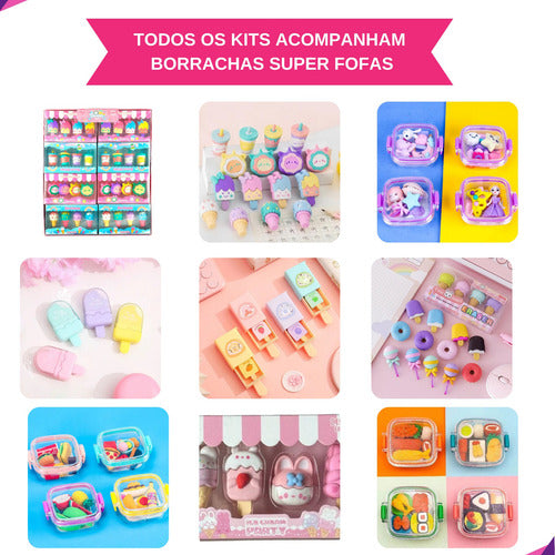 Kit 25 Itens Papelaria Fofa Kawaii Caixa Presente Criativo