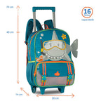 Mochila Rodinha Infantil Escolar Tubarão Interativo Meninos