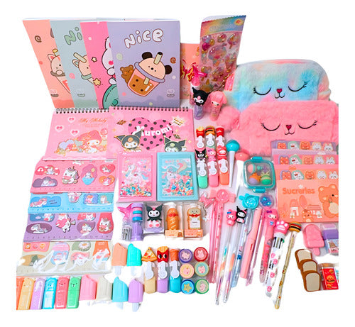 Kit 25 Itens Papelaria Fofa Kawaii Caixa Presente Criativo