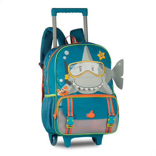 Mochila Rodinha Infantil Escolar Tubarão Interativo Meninos